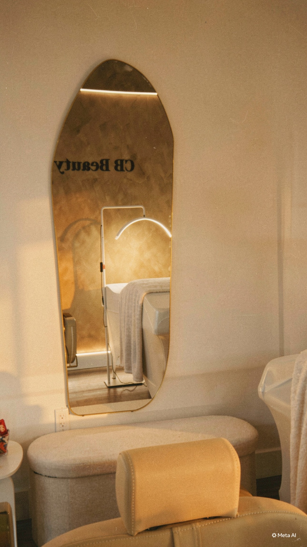 Elegant CB Beauty branded mirror in the studio